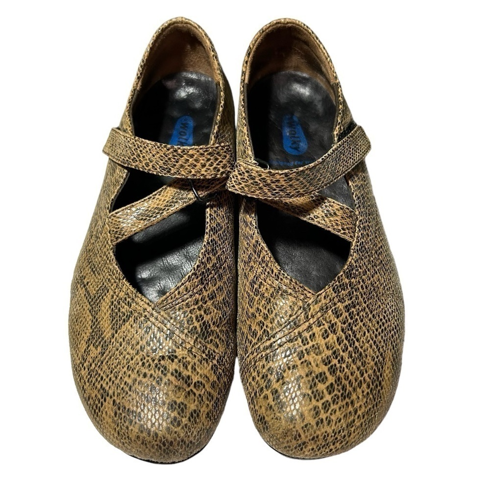 Wolky Women's Mary Jane Flats in Brown Snake Print